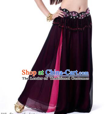 Asian Indian Belly Dance Costume Stage Performance Purple and Rosy Skirt, India Raks Sharki Slit Dress for Women