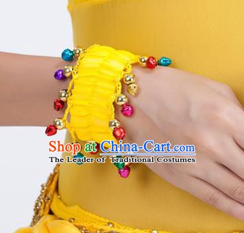 Oriental Indian Belly Dance Accessories Yellow Bracelets India Raks Sharki Bells Bangle for Women