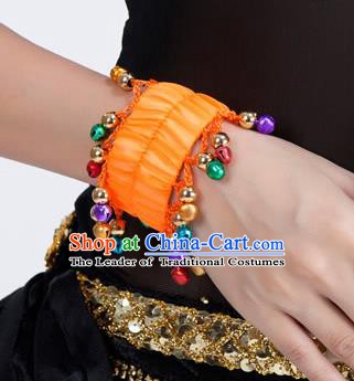 Oriental Indian Belly Dance Accessories Orange Bracelets India Raks Sharki Bells Bangle for Women