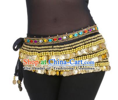 Asian Indian Belly Dance Paillette Black Waist Chain Tassel Waistband India Raks Sharki Belts for Women