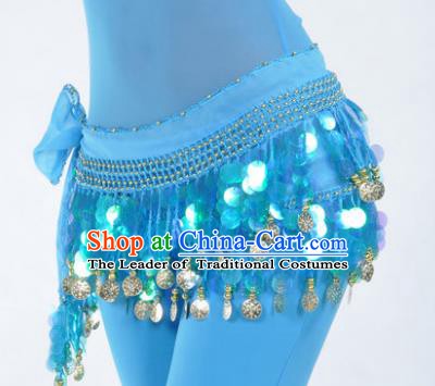 Indian Traditional Belly Dance Blue Tassel Belts Waistband India Raks Sharki Waist Accessories for Women