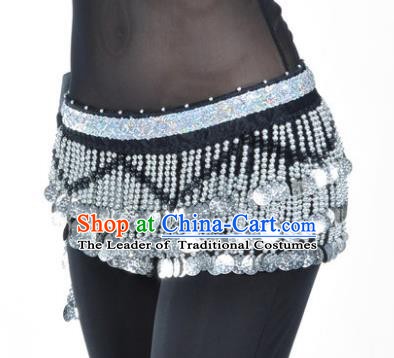 Indian Traditional Belly Dance Paillette Black Belts Waistband India Raks Sharki Waist Accessories for Women