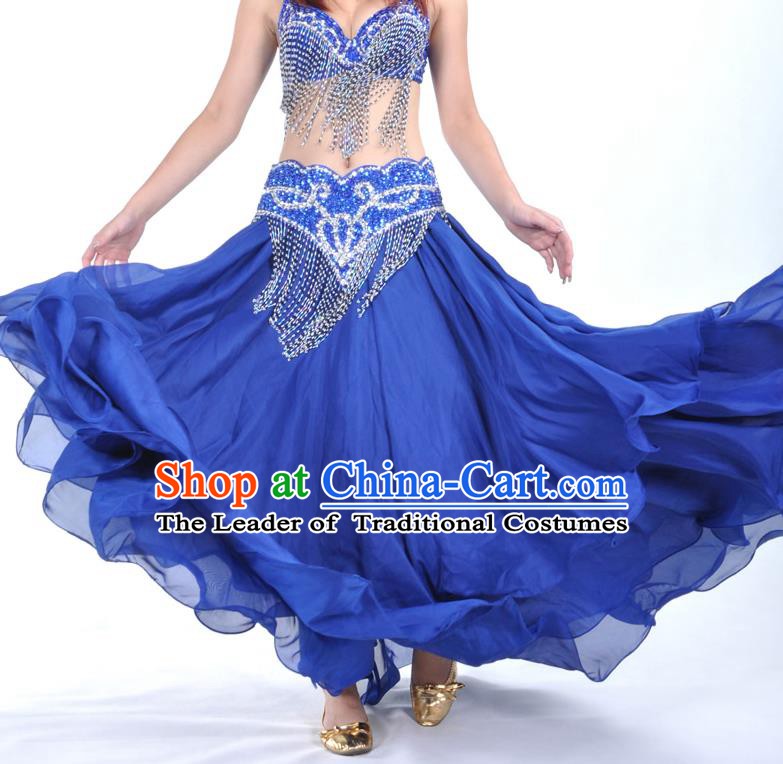 Asian Indian Belly Dance Costume Stage Performance Royalblue Expansion Skirt, India Raks Sharki Dress for Women