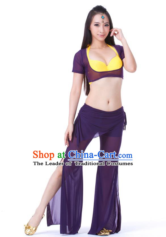 Asian Indian Belly Dance Deep Purple Uniform India Raks Sharki Dress Oriental Dance Clothing for Women