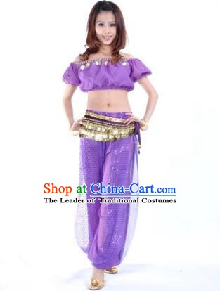 Asian Indian Belly Dance Costume Stage Performance Yoga Purple Uniform, India Raks Sharki Dress for Women