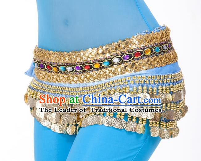 Asian Indian Belly Dance Diamante Waist Accessories Blue Waistband India Raks Sharki Belts for Women