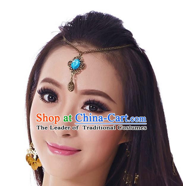 Asian Indian Belly Dance Hair Accessories Frontlet Blue Crystal Hair Clasp for for Women