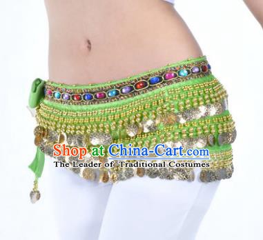 Asian Indian Traditional Belly Dance Green Belts Waistband India Raks Sharki Waist Accessories for Women