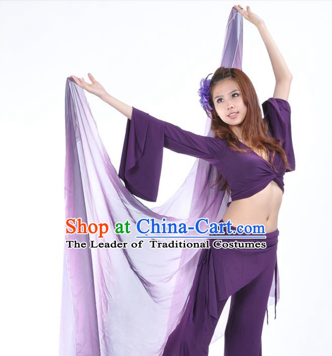 Asian Indian Belly Dance Accessories Gradient Purple Gauze Kerchief India Traditional Dance Scarf for for Women