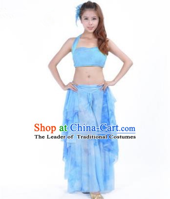 Indian Belly Dance Yoga Blue Dress, India Raks Sharki Dance Clothing for Women