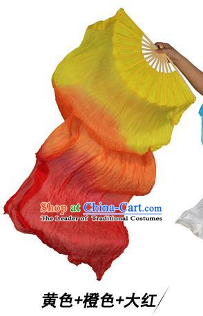 China Folk Dance Three-colour Folding Fans Yanko Dance Yellow Silk Fans for for Women