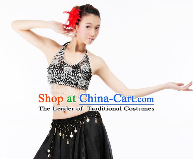 Top Indian Bollywood Belly Dance Costume Oriental Dance Argent Paillette Brassiere for Women
