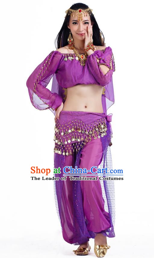 Top Indian Bollywood Belly Dance Purple Costume Oriental Dance Stage Performance Clothing for Women