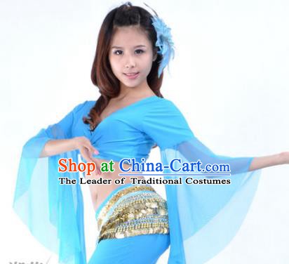 Indian Oriental Dance Belly Dance Costume Upper Outer Garment India Raks Sharki Blue Blouse for Women