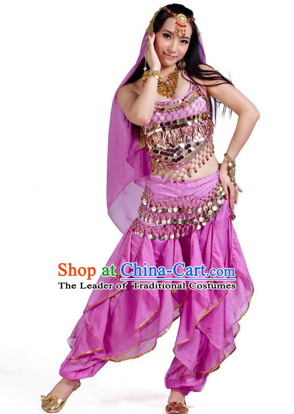 Indian Oriental Belly Dance Lilac Costume, India Raks Sharki Bollywood Dance Clothing for Women