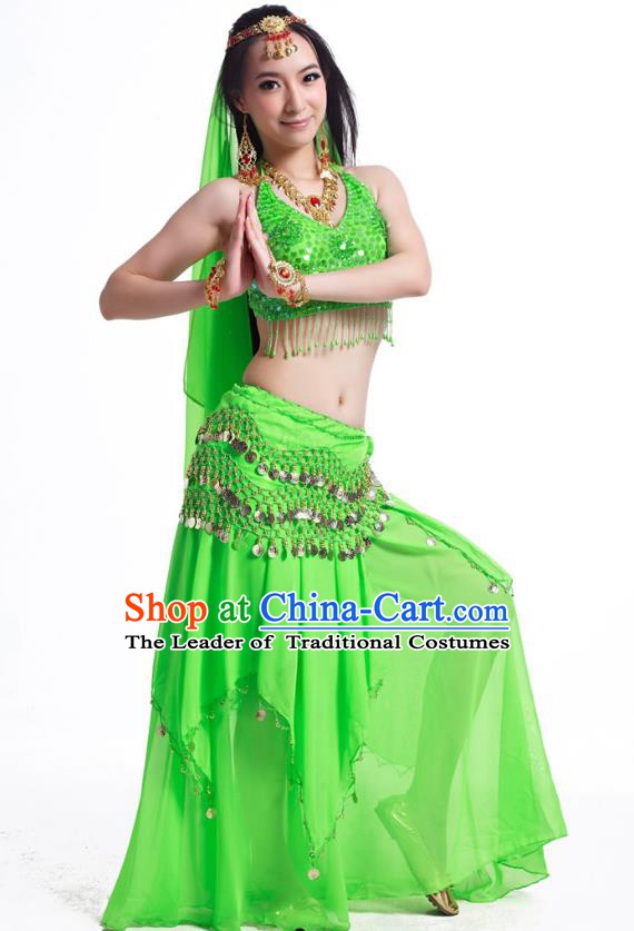 Indian Belly Dance Costume Oriental Dance Green Dress, India Raks Sharki Bollywood Dance Clothing for Women