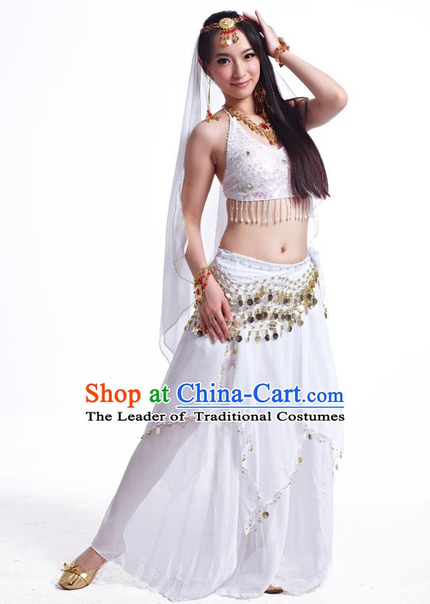 Indian Belly Dance Costume Oriental Dance White Dress, India Raks Sharki Bollywood Dance Clothing for Women