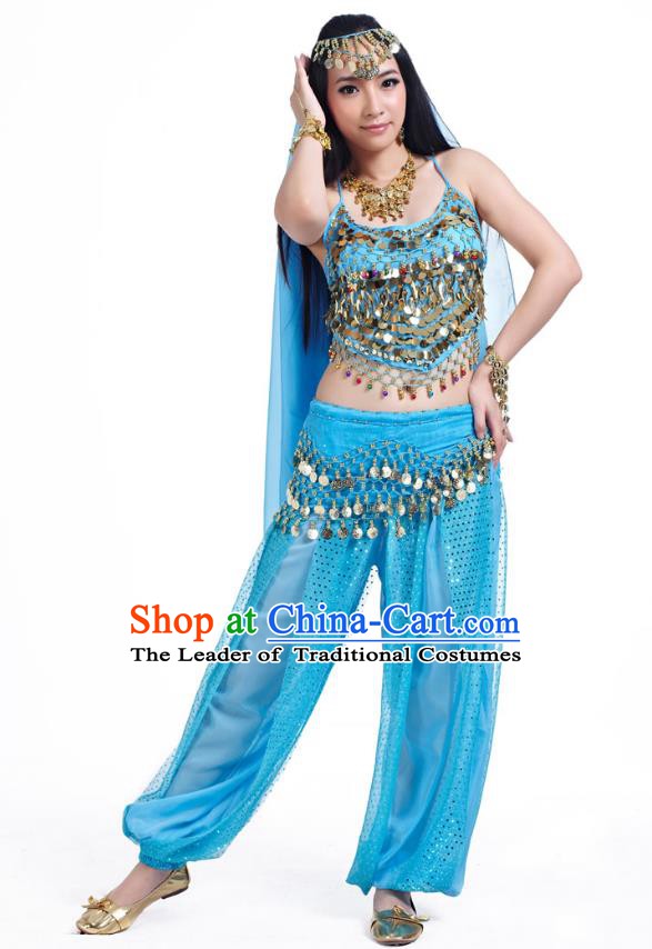 Indian Belly Dance Costume Bollywood Oriental Dance Blue Clothing for Women