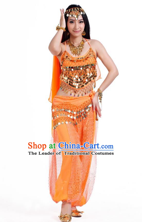 Indian Belly Dance Costume Bollywood Oriental Dance Orange Clothing for Women