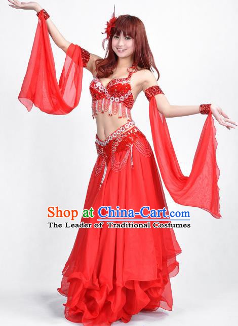 Indian Belly Dance Red Dress Bollywood Oriental Dance Clothing for Women