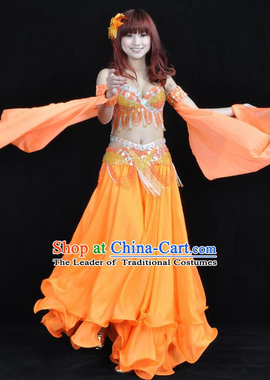 Indian Belly Dance Orange Dress Bollywood Oriental Dance Clothing for Women