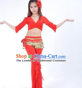 Indian Traditional Belly Dance Red Uniform Asian India Oriental Dance Costume for Women