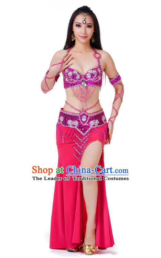 Indian Traditional Belly Dance Rosy Dress Asian India Sexy Oriental Dance Costume for Women