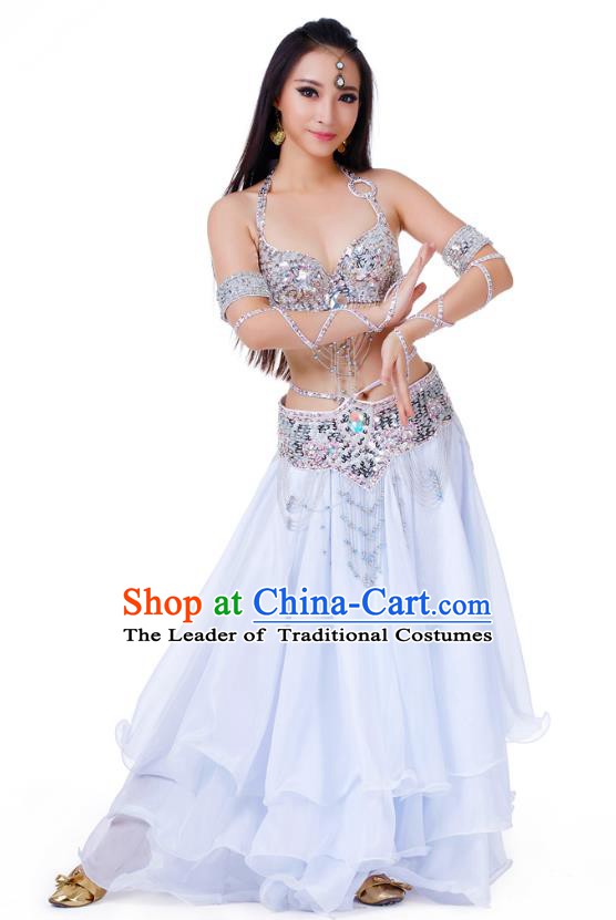 Indian Traditional Belly Dance White Dress Asian India Sexy Oriental Dance Costume for Women