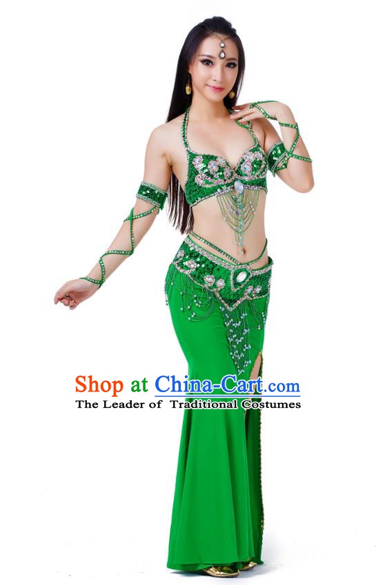 Indian Traditional Belly Dance Green Dress Asian India Sexy Oriental Dance Costume for Women