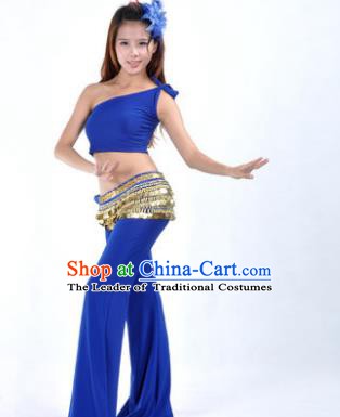 Asian Indian Belly Dance Costume India Oriental Dance Deep Blue Suits for Women