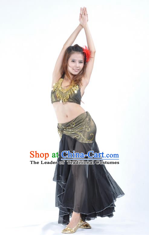 Asian Indian Traditional Belly Dance Costume India Oriental Dance Black Dress for Women