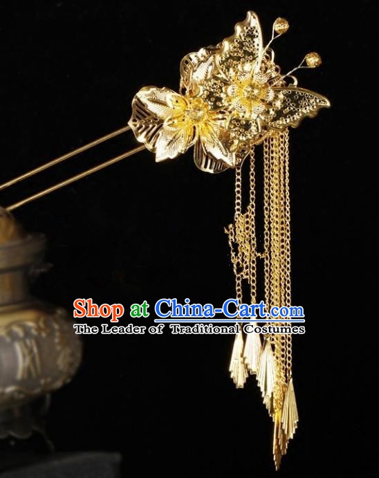 Chinese Handmade Classical Hair Accessories Ancient Palace Lady Wedding Golden Hairpins Headwear for Women