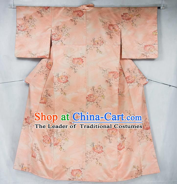 Asian Japanese Traditional Costumes Japan Furisode Kimono Yukata Printing Pink Dress Clothing for Women