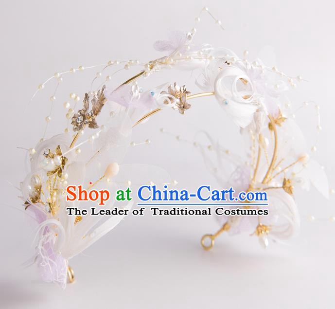 Handmade Classical Wedding Hair Accessories Bride Feather Hair Clasp Royal Crown for Women