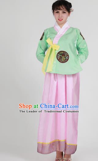 Asian Korean Palace Costumes Traditional Korean Bride Hanbok Clothing Green Blouse and Pink Dress for Women