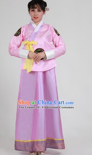Asian Korean Palace Costumes Traditional Korean Bride Hanbok Clothing Pink Blouse and Purple Dress for Women