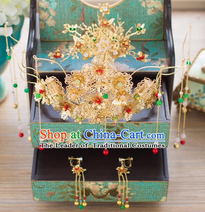 Chinese Handmade Classical Hair Accessories Ancient Hanfu Tassel Phoenix Coronet Hairpins for Women