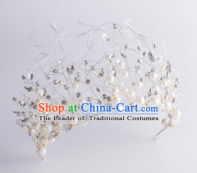 Handmade Classical Wedding Hair Accessories Bride Baroque Pearls Royal Crown Hair Coronet for Women