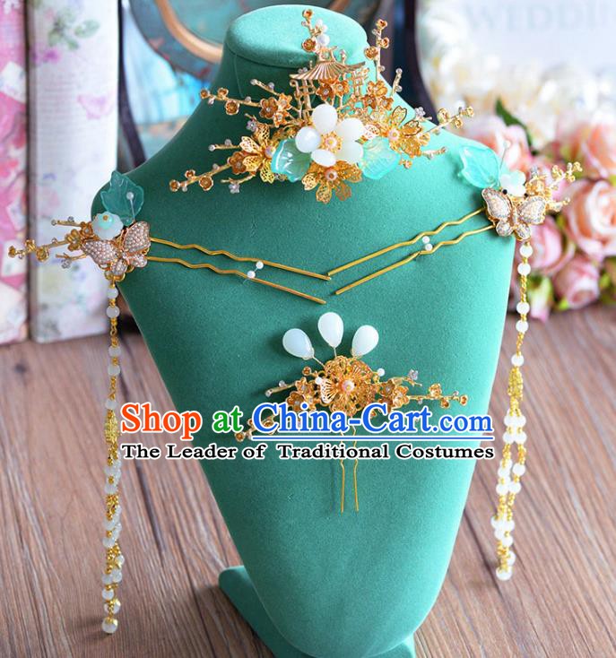 Chinese Handmade Classical Wedding Hair Accessories Ancient Tassel Hairpins Step Shake for Women