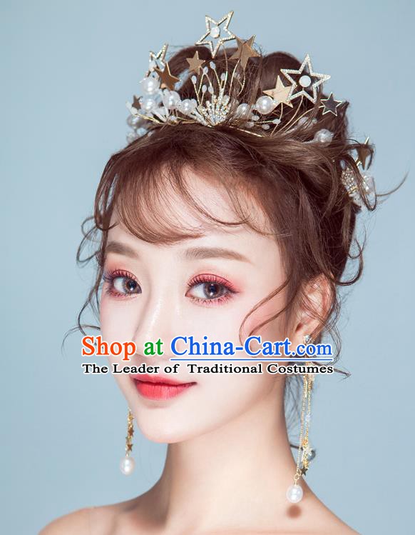 Handmade Classical Wedding Hair Accessories Bride Baroque Royal Crown Stars Hair Clasp for Women