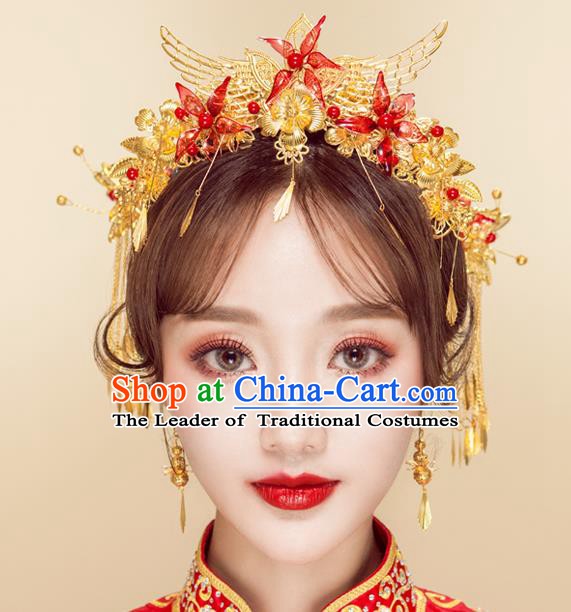 Chinese Handmade Classical Wedding Hair Accessories Ancient Phoenix Coronet Hairpins Headdress for Women