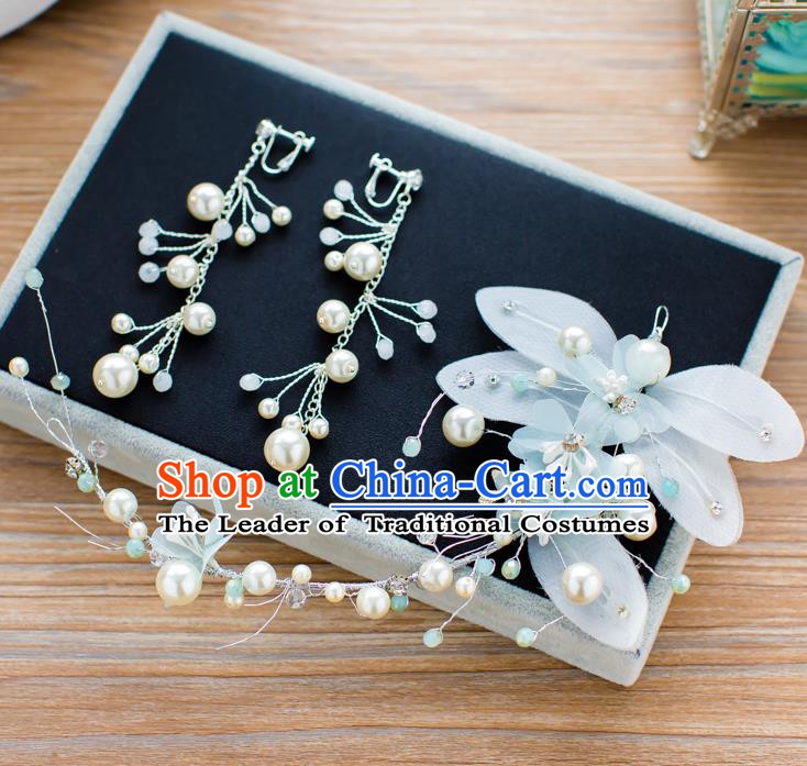 Handmade Classical Wedding Hair Accessories Bride Blue Flower Hair Clasp Headband for Women