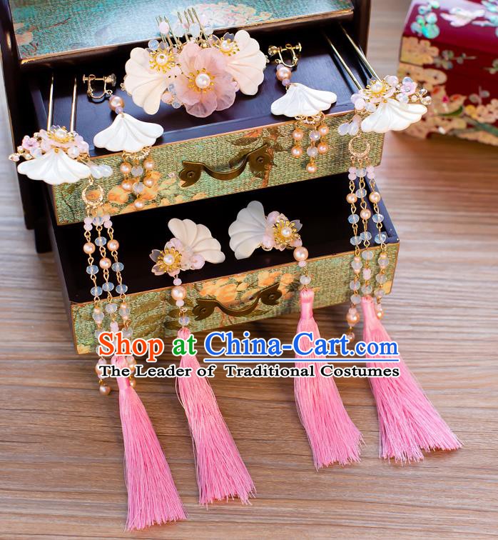 Chinese Handmade Classical Wedding Hair Accessories Ancient Tassel Hairpins Shell Hair Comb for Women