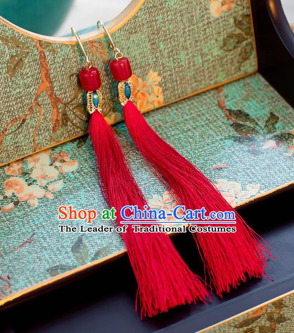 Handmade Classical Wedding Accessories Bride Ear Pendant Red Tassel Earrings for Women