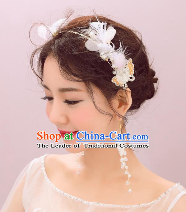 Handmade Classical Wedding Hair Accessories Bride Feather Hair Crown and Earrings for Women