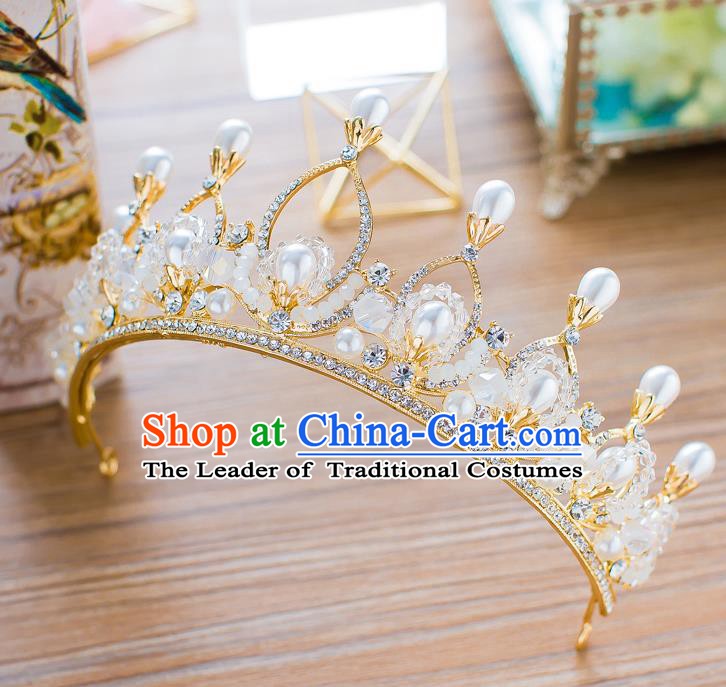 Handmade Classical Wedding Hair Accessories Bride Baroque Pearls Crystal Royal Crown Hair Clasp for Women