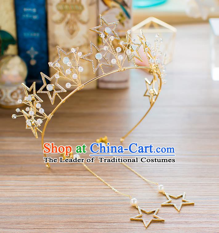 Handmade Classical Wedding Hair Accessories Bride Baroque Crystal Stars Royal Crown Hair Clasp for Women