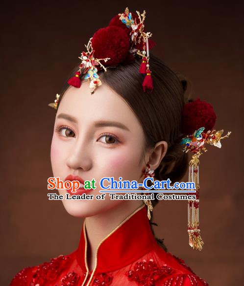 Chinese Handmade Classical Hair Accessories Ancient Bride Wedding Hairpins Complete Set for Women