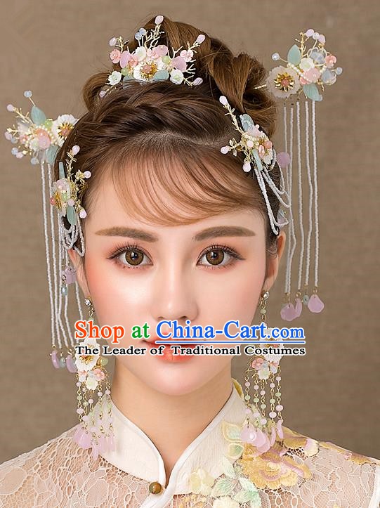 Chinese Handmade Classical Hair Accessories Ancient Bride Tassel Hairpins Complete Set for Women