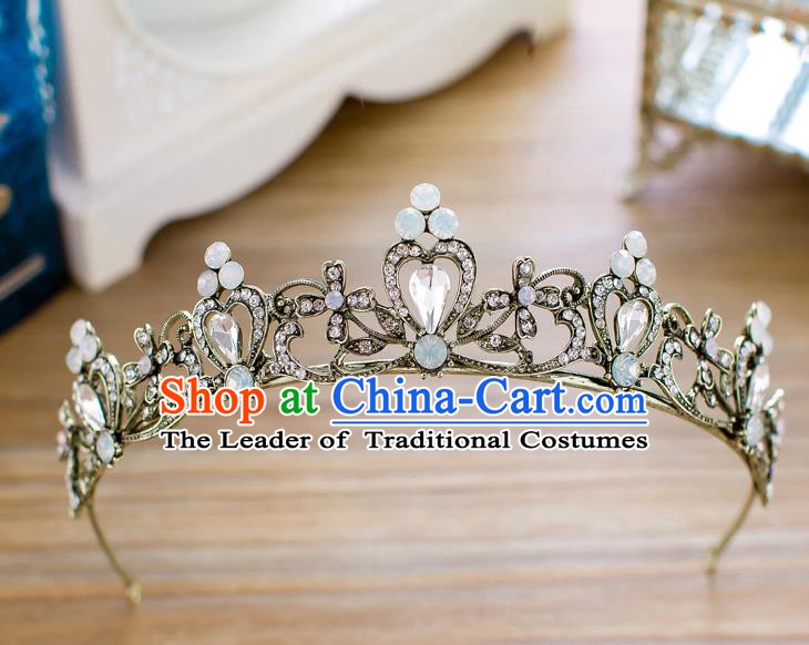 Handmade Classical Hair Accessories Baroque Crystal Royal Crown Princess Black Hair Clasp for Women